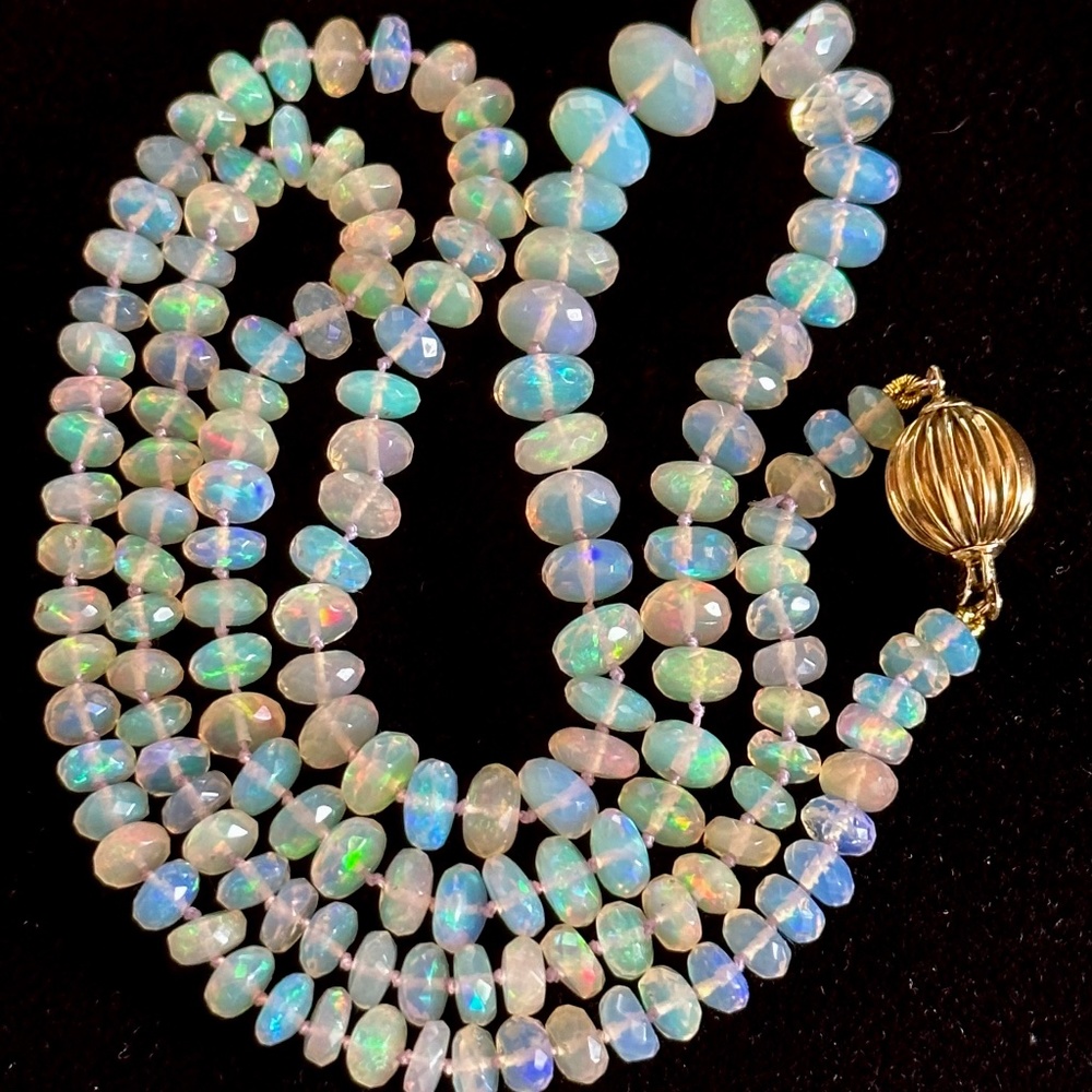 4.5mm to 8.5mm Ethiopian Opals Hand Knotted - 14K Solid Yellow Gold Clasp